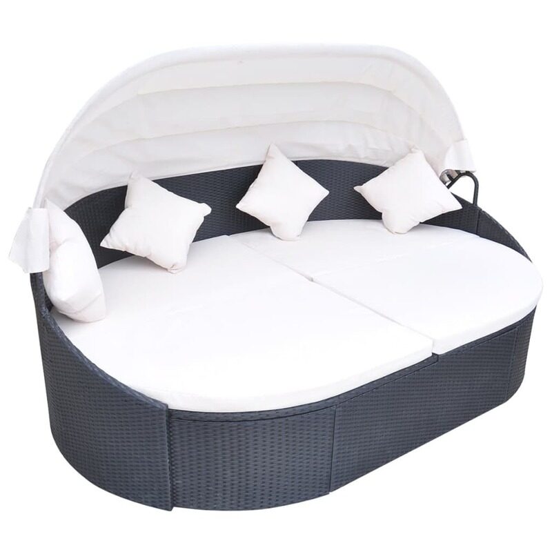 

vidaXL Outdoor Lounge Bed with Canopy Poly Rattan Black
