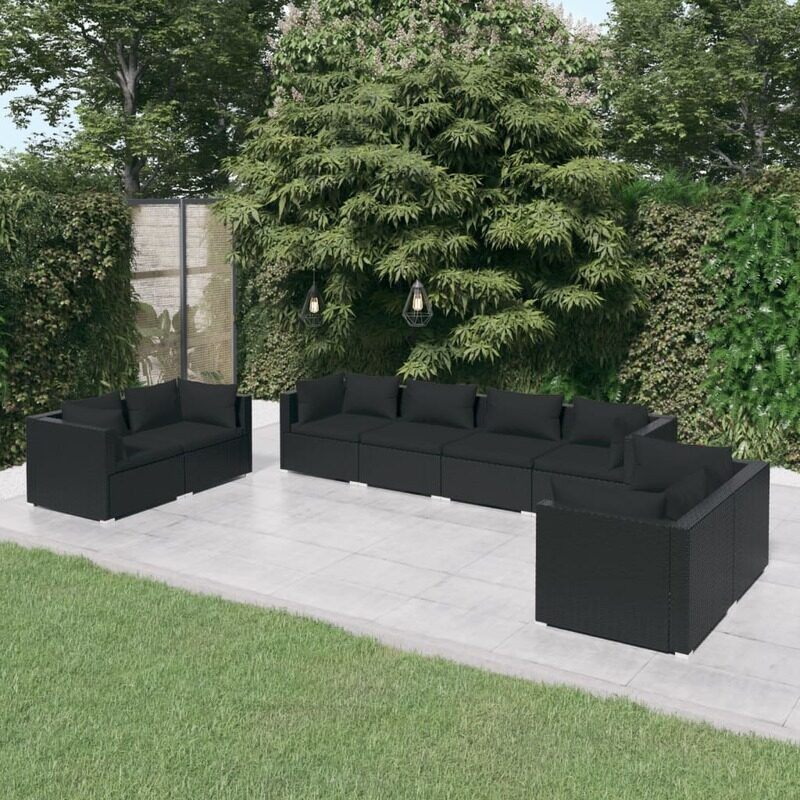 

vidaXL 8 Piece Garden Lounge Set with Cushions Poly Rattan Black