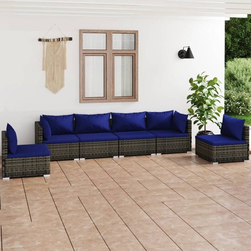 

vidaXL 6 Piece Garden Lounge Set with Cushions Poly Rattan Grey