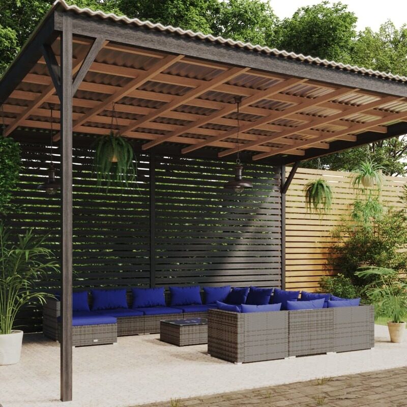 

vidaXL 13 Piece Garden Lounge Set with Cushions Poly Rattan Grey
