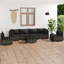 vidaXL 7 Piece Garden Lounge Set with Cushions Poly Rattan Grey