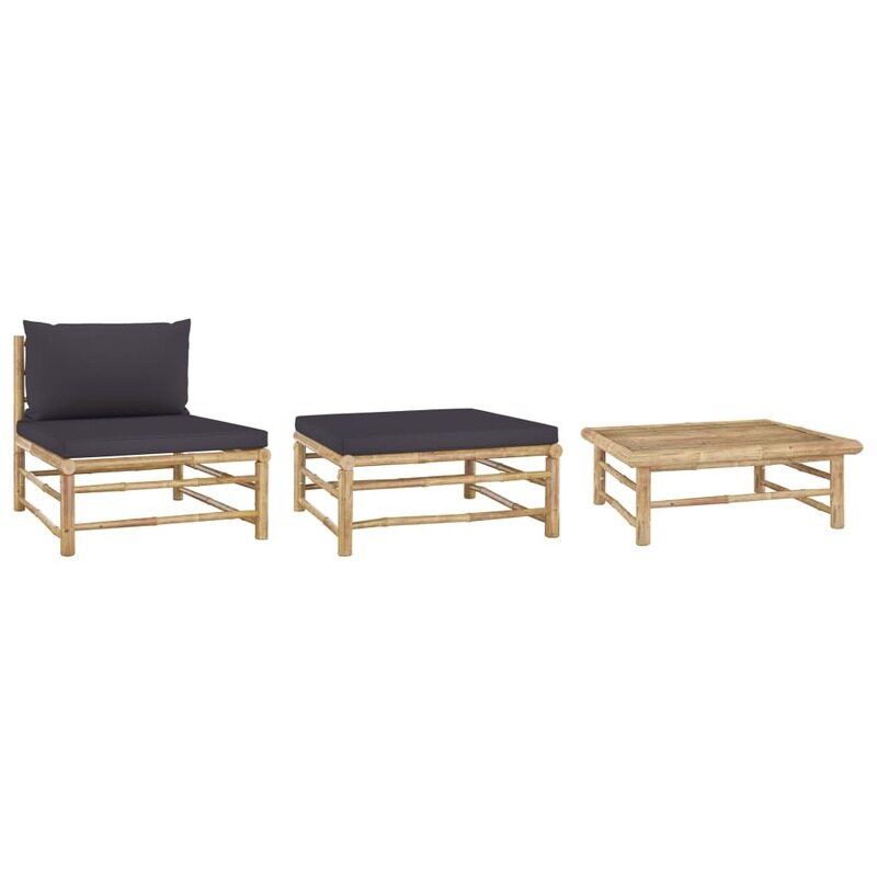 

vidaXL 3 Piece Garden Lounge Set with Dark Grey Cushions Bamboo