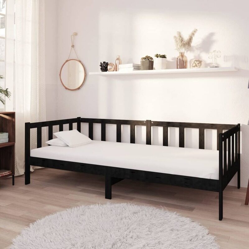 

vidaXL Day Bed Black Solid Pinewood 90x200 cm