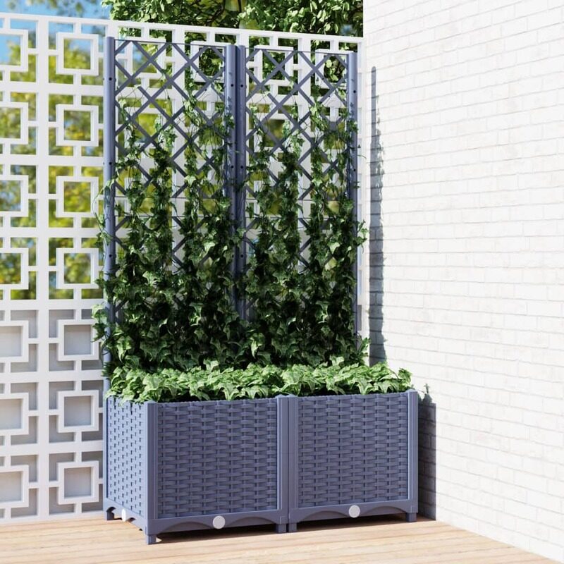 

vidaXL Garden Planter with Trellis Dark Grey 80x40x136 cm PP