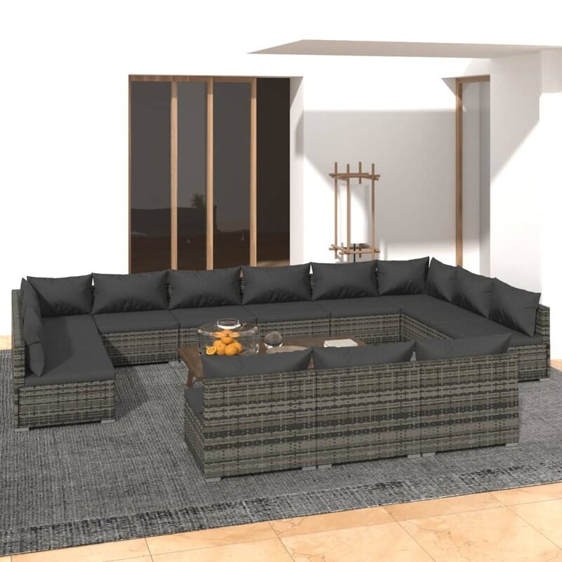 vidaXL 13 Piece Garden Lounge Set with Cushions Grey Poly Rattan