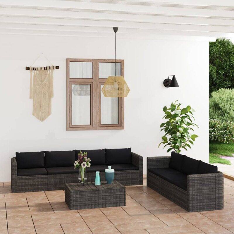 

vidaXL 8 Piece Garden Lounge Set with Cushions Poly Rattan Grey