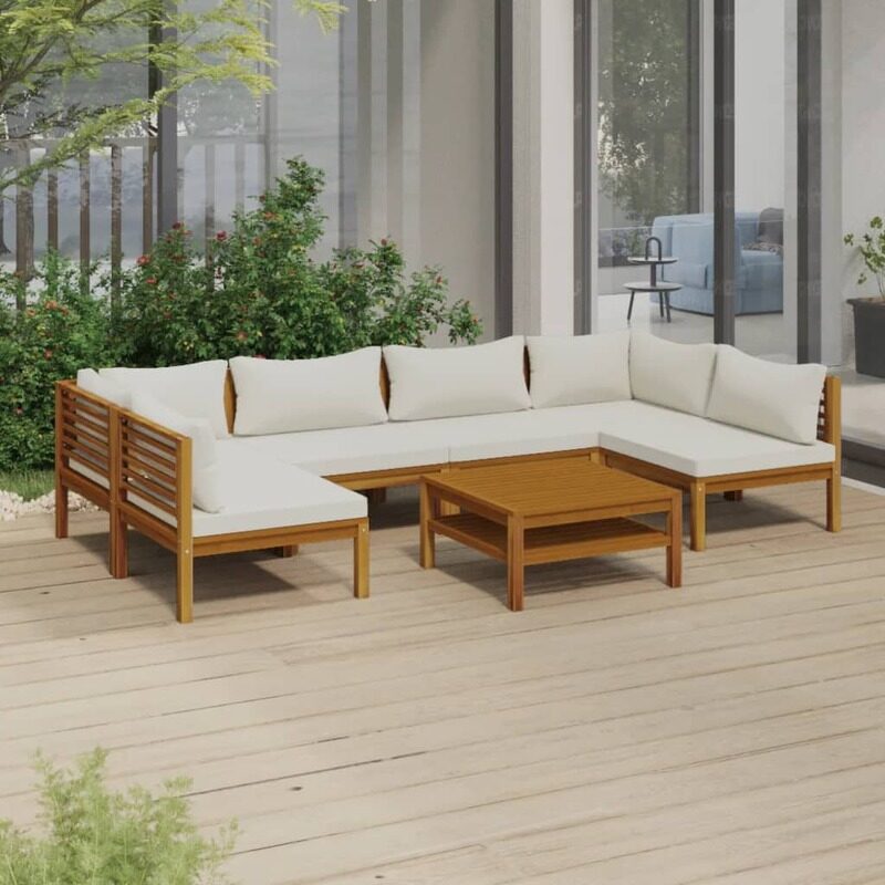 

vidaXL 7 Piece Garden Lounge Set with Cream Cushion Solid Acacia Wood