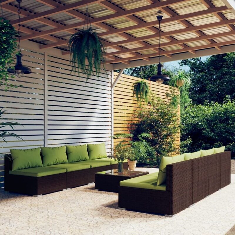 

vidaXL 9 Piece Garden Lounge Set with Cushions Poly Rattan Brown