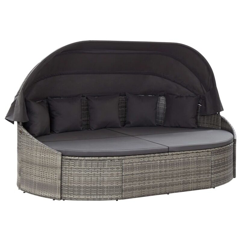 

vidaXL Outdoor Lounge Bed with Canopy Poly Rattan Grey