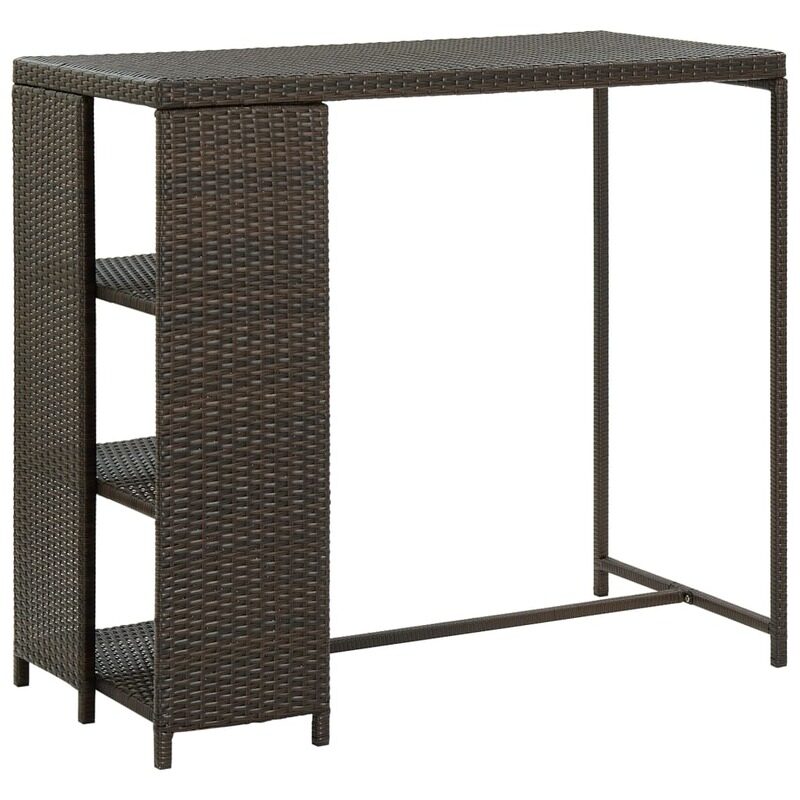 

vidaXL Bar Table with Storage Rack Brown 120x60x110 cm Poly Rattan