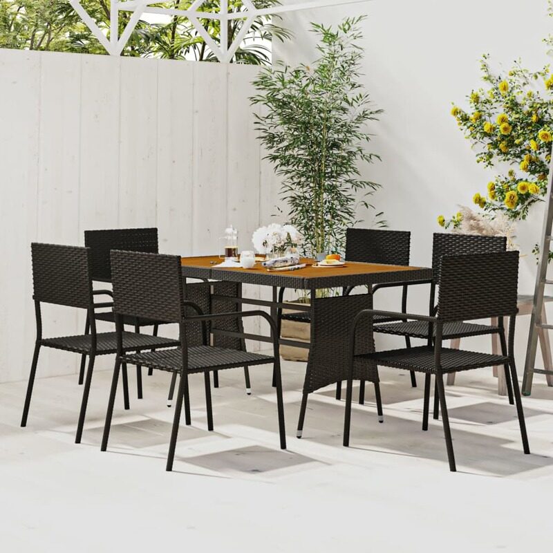 

vidaXL 7 Piece Outdoor Dining Set Poly Rattan Black