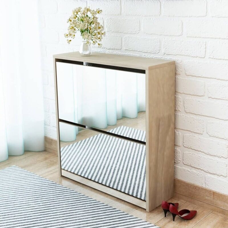 

vidaXL Shoe Cabinet 2-Layer Mirror Oak 63x17x67 cm