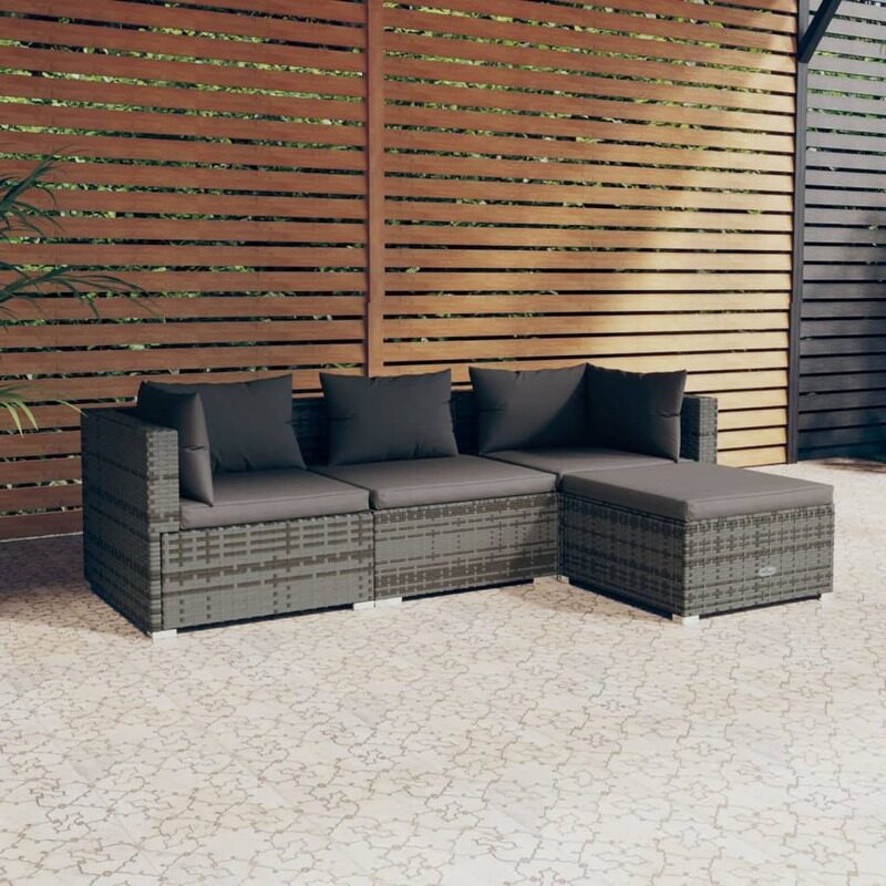 

vidaXL 4 Piece Garden Lounge Set with Cushions Poly Rattan Grey