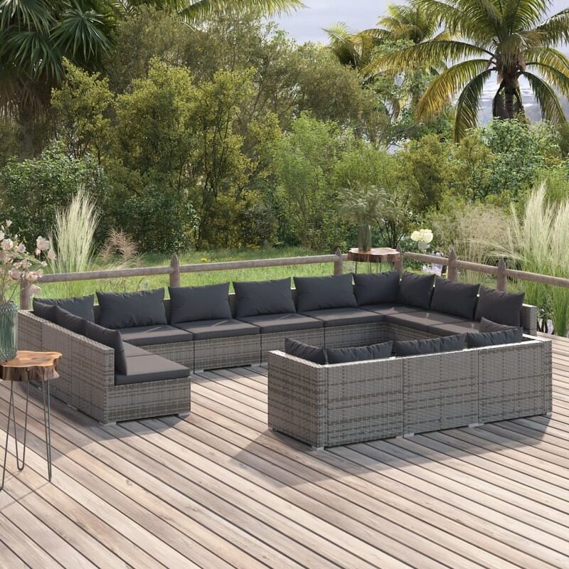 vidaXL 13 Piece Garden Lounge Set with Cushions Grey Poly Rattan