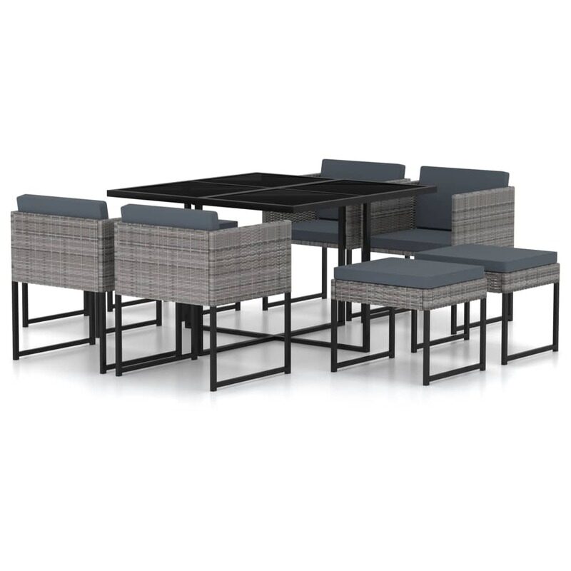 

vidaXL 9 Piece Garden Dining Set with Cushions Poly Rattan Grey