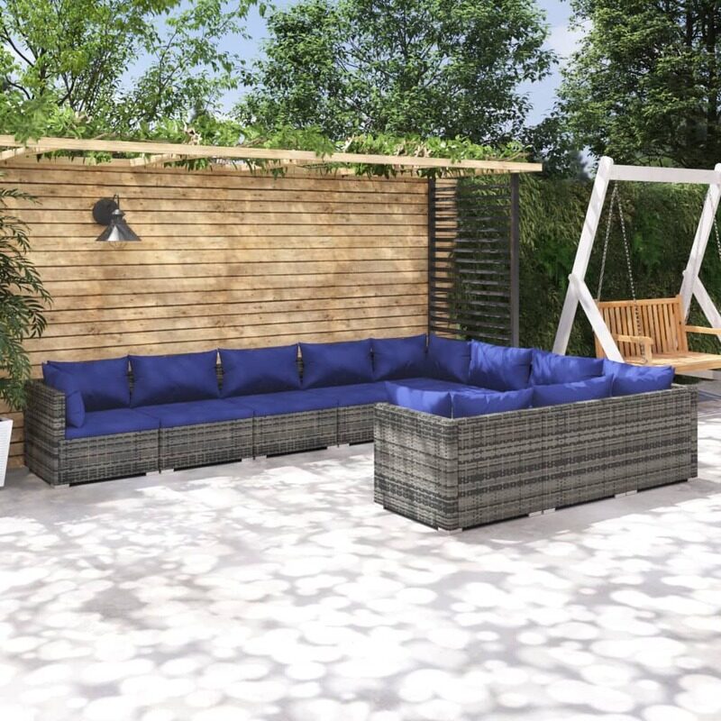 

vidaXL 10 Piece Garden Lounge Set with Cushions Poly Rattan Grey