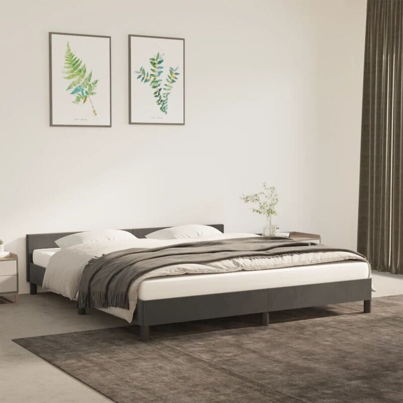

vidaXL Bed Frame with Headboard Dark Grey 180x200 cm 6FT Super King Velvet
