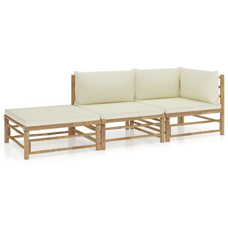 

vidaXL 3 Piece Garden Lounge Set with Cream White Cushions Bamboo