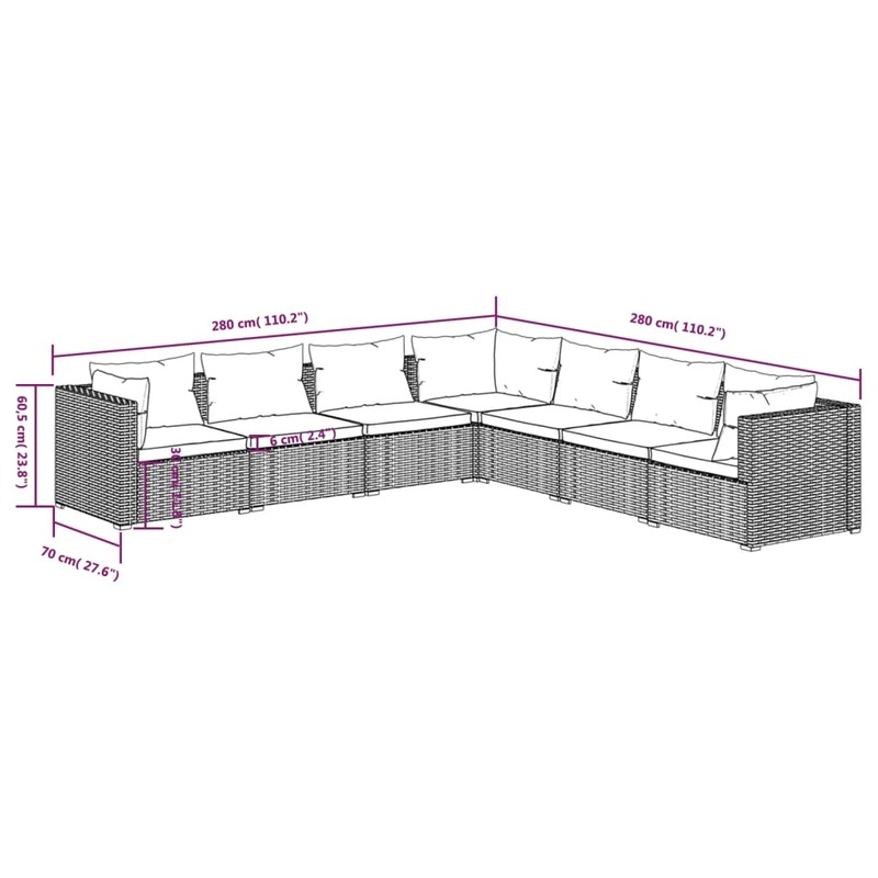 vidaXL 7 Piece Garden Lounge Set with Cushions Poly Rattan Grey