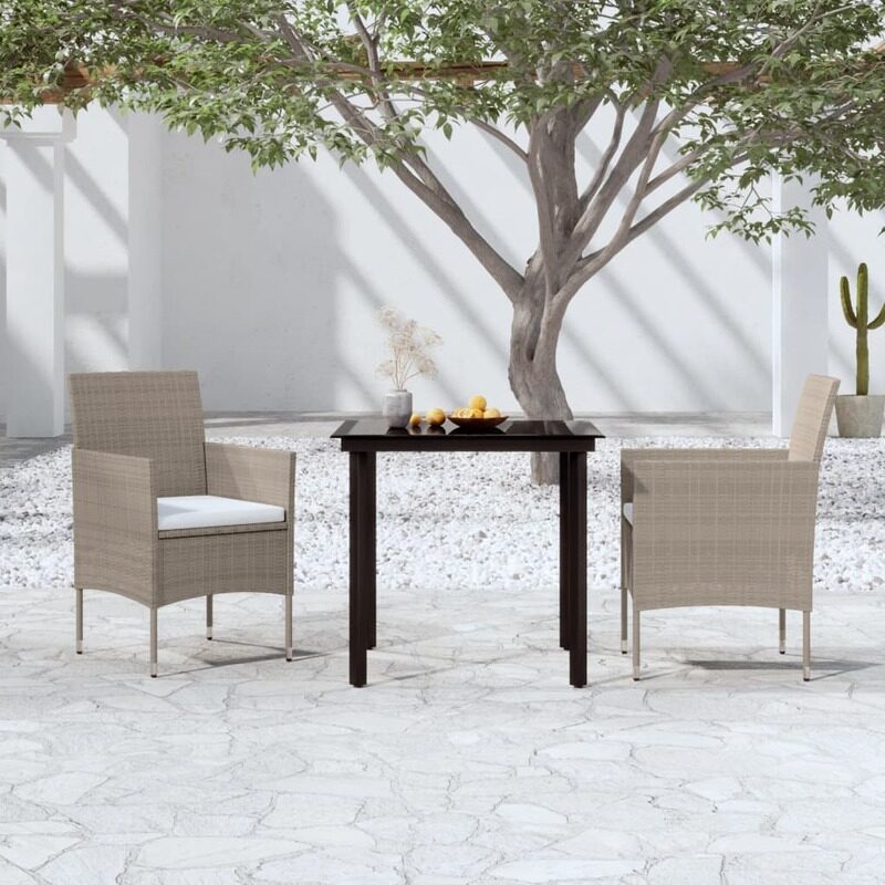

vidaXL 3 Piece Garden Dining Set with Cushions Beige and Black