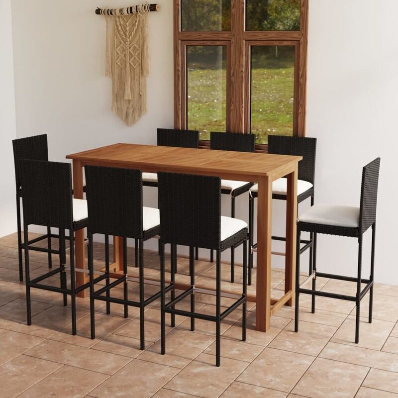 

vidaXL 9 Piece Garden Bar Set with Cushions Black