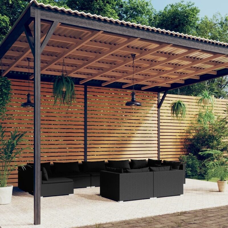 

vidaXL 9 Piece Garden Lounge Set with Cushions Black Poly Rattan