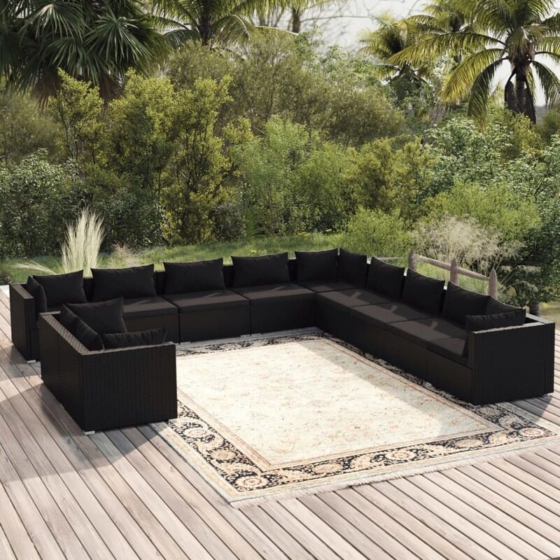 

vidaXL 11 Piece Garden Lounge Set with Cushions Black Poly Rattan