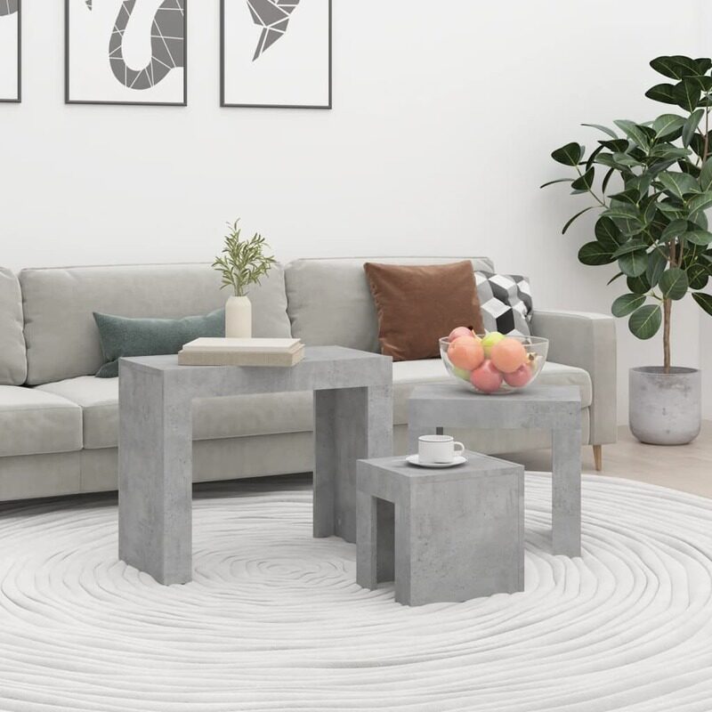 

vidaXL Nesting Coffee Tables 3 pcs Concrete Grey Engineered Wood