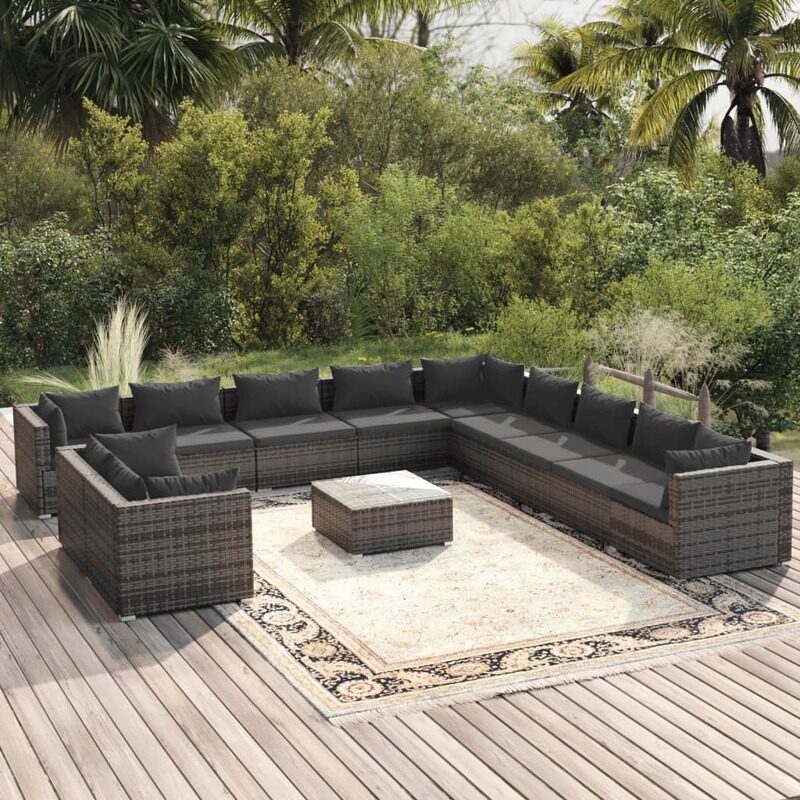 

vidaXL 12 Piece Garden Lounge Set with Cushions Grey Poly Rattan