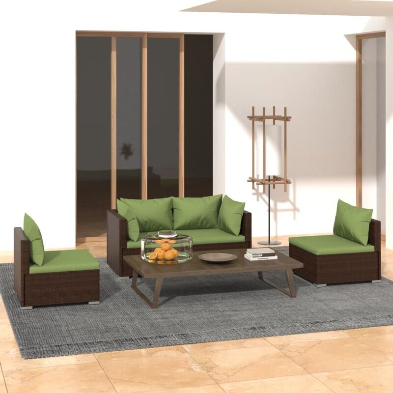 

vidaXL 4 Piece Garden Lounge Set with Cushions Poly Rattan Brown