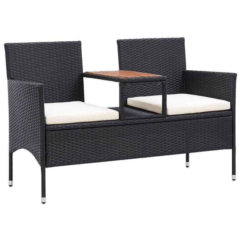 

vidaXL 2-Seater Garden Bench with Tea Table 143 cm Poly Rattan Black