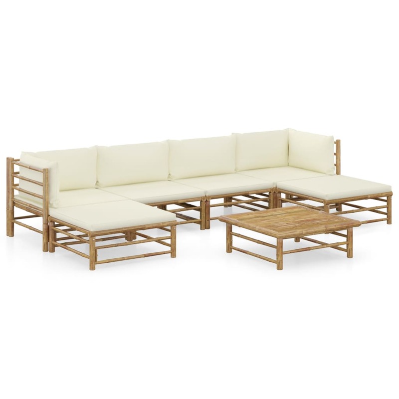 

vidaXL 7 Piece Garden Lounge Set with Cream White Cushions Bamboo