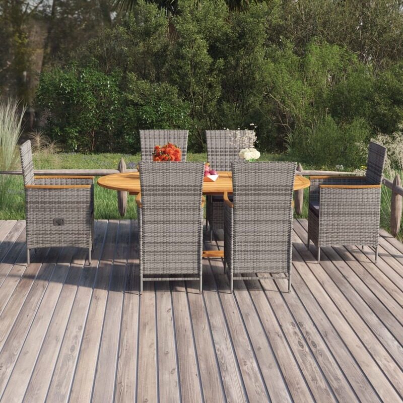 

vidaXL 7 Piece Garden Dining Set Poly Rattan Grey