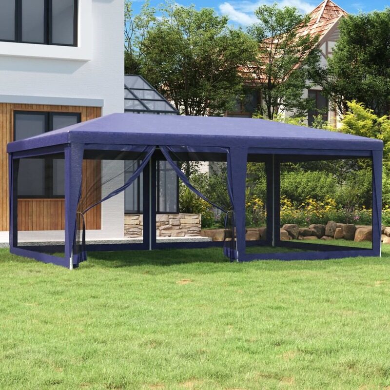 

vidaXL Party Tent with 6 Mesh Sidewalls Blue 6x4 m HDPE