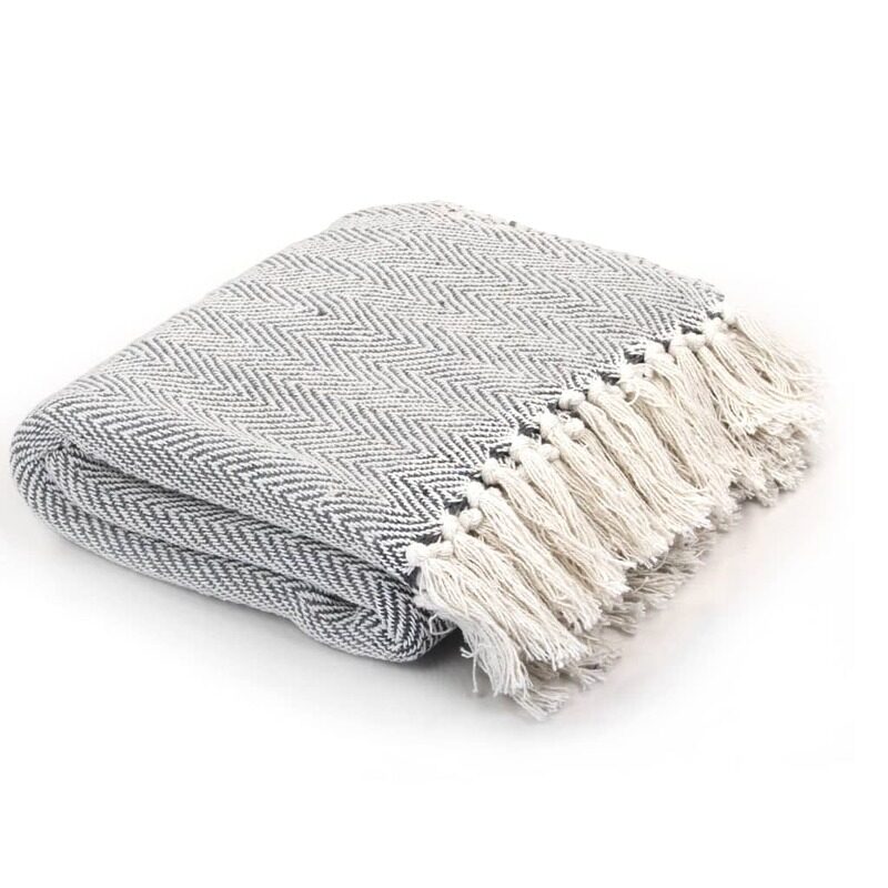 

vidaXL Throw Cotton Herringbone 160x210 cm Grey