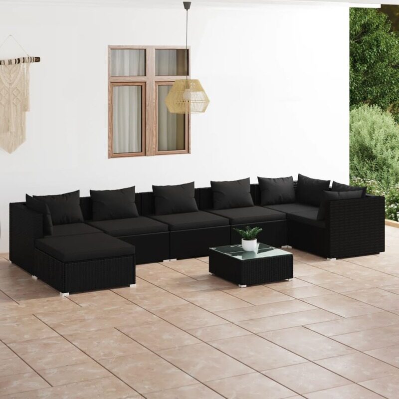 

vidaXL 8 Piece Garden Lounge Set with Cushions Poly Rattan Black