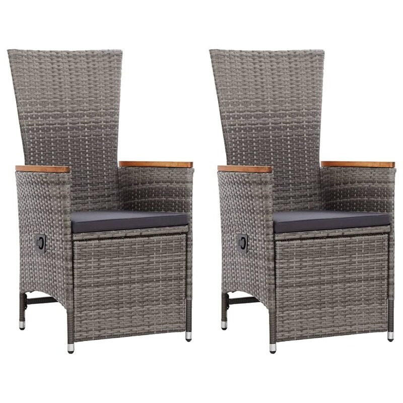 

vidaXL Reclining Garden Chairs 2 pcs with Cushions Poly Rattan Grey