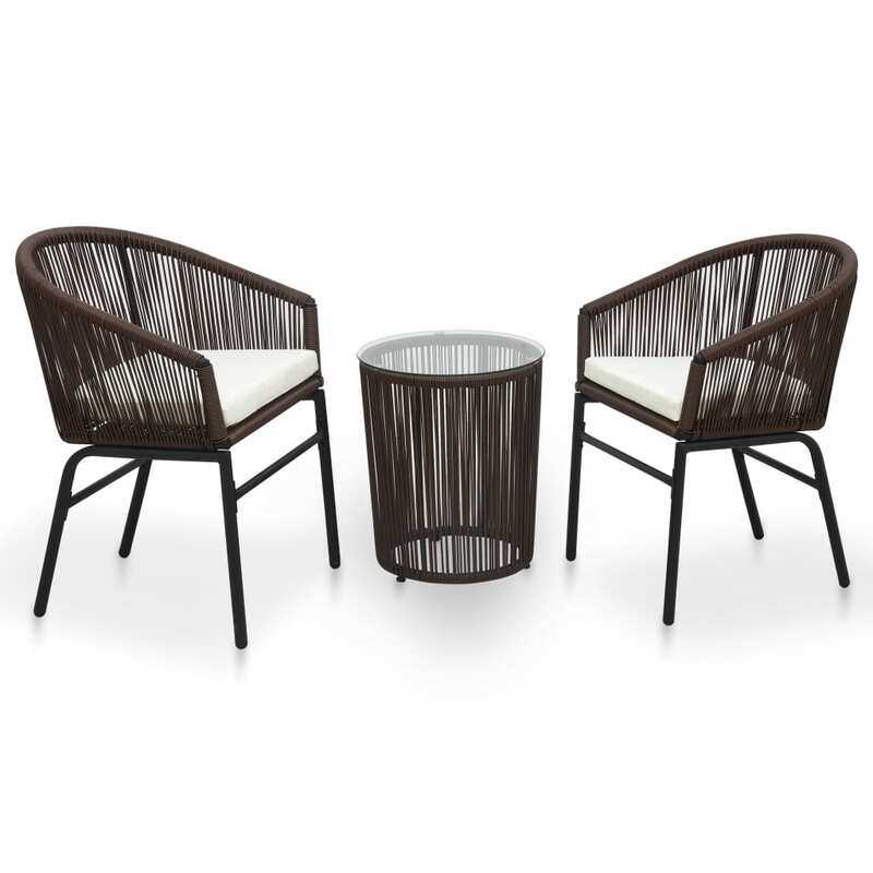 

vidaXL 3 Piece Bistro Set with Cushions PE Rattan Brown