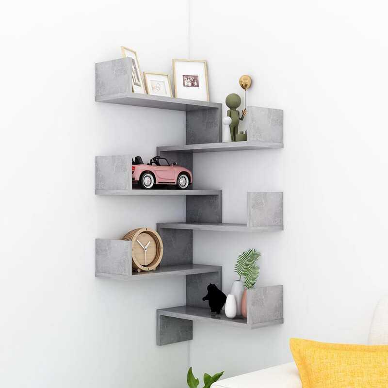 

vidaXL Wall Corner Shelf 2 pcs Concrete Grey 40x40x50 cm Engineered Wood