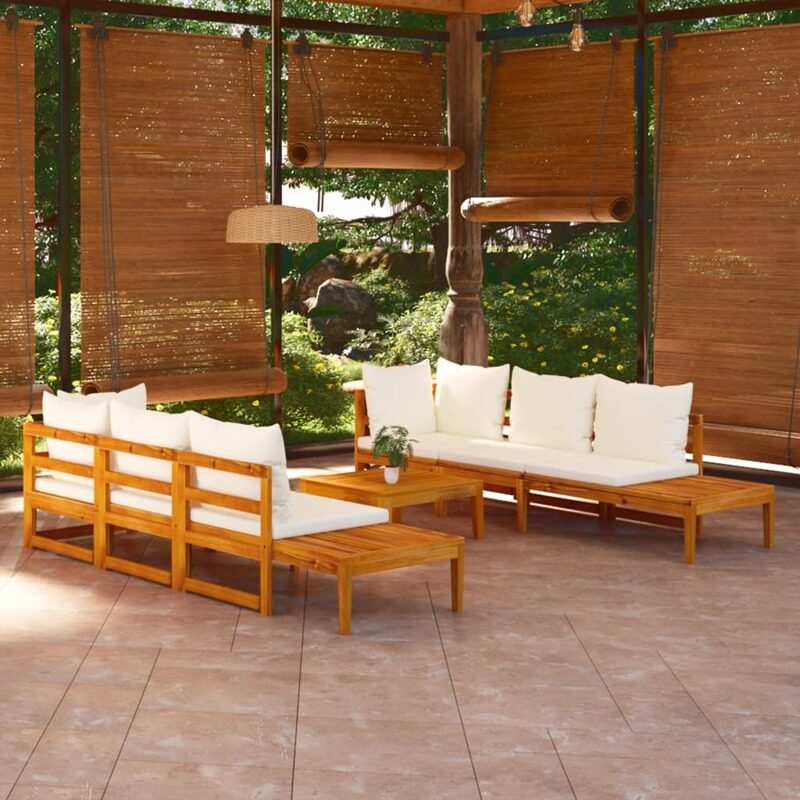 

vidaXL 5 Piece Garden Lounge Set with Cream White Cushions Acacia Wood