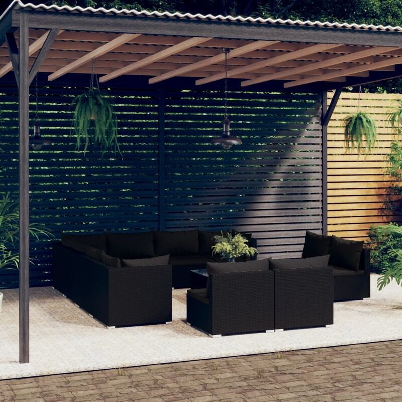 

vidaXL 12 Piece Garden Lounge Set with Cushions Black Poly Rattan