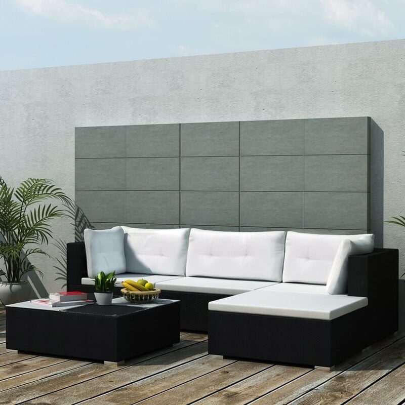 

vidaXL 5 Piece Garden Lounge Set with Cushions Poly Rattan Black