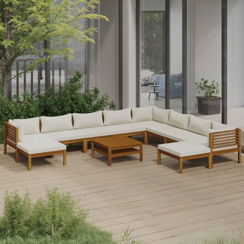 

vidaXL 11 Piece Garden Lounge Set with Cream Cushion Solid Acacia Wood