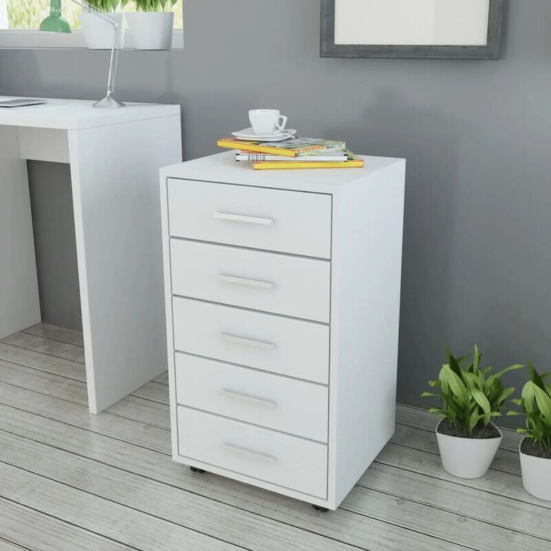 

vidaXL Office Drawer Unit with Castors 5 Drawers White