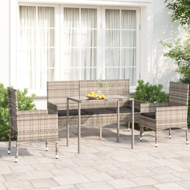 

vidaXL 4 Piece Garden Lounge Set with Cushions Grey Poly Rattan