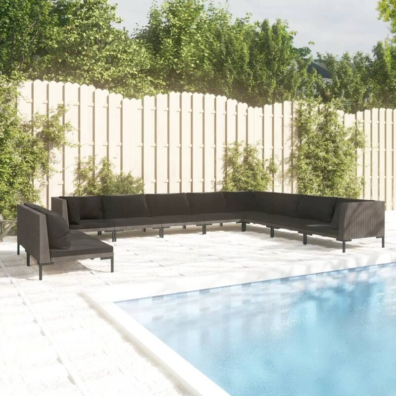 

vidaXL 10 Piece Garden Lounge Set with Cushions Poly Rattan Dark Grey
