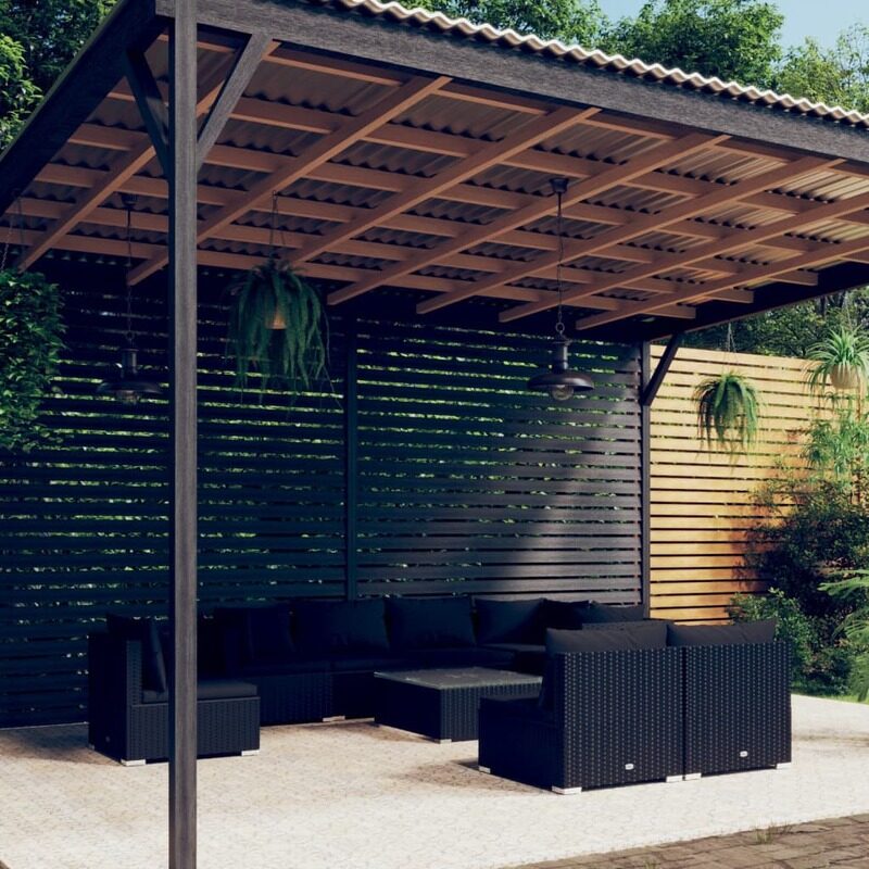 

vidaXL 9 Piece Garden Lounge Set with Cushions Poly Rattan Black