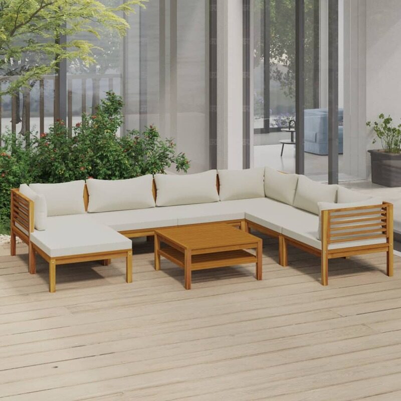 

vidaXL 8 Piece Garden Lounge Set with Cream Cushion Solid Acacia Wood