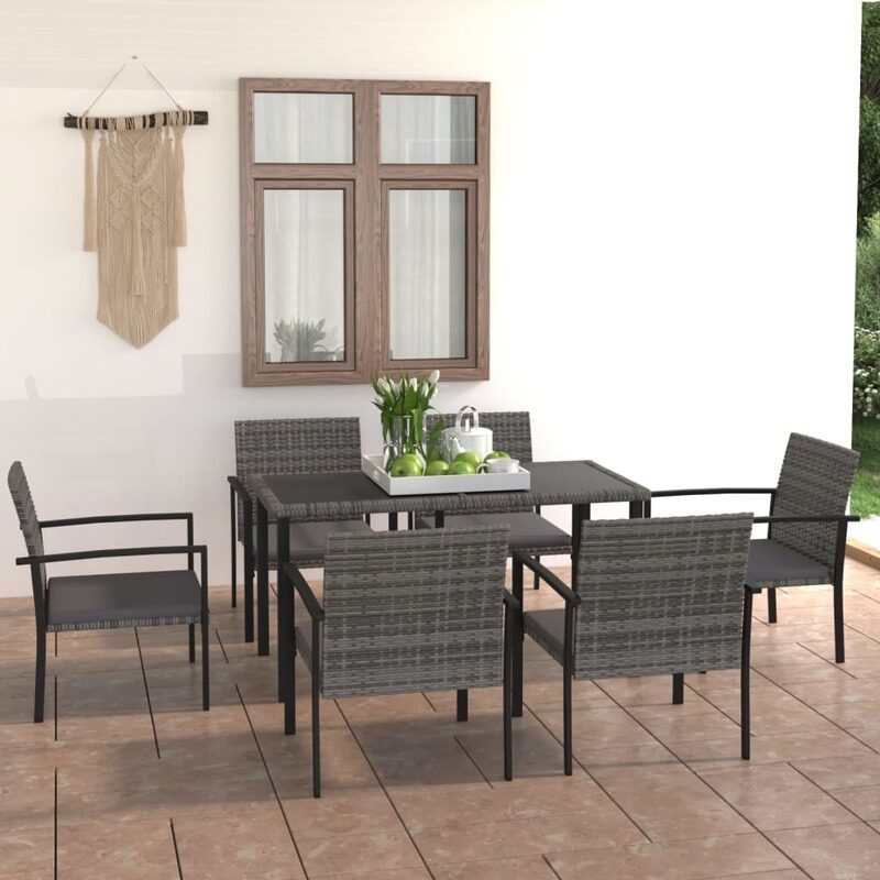 

vidaXL 7 Piece Garden Dining Set Poly Rattan Grey