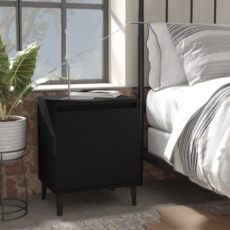 

vidaXL Bed Cabinet with Metal Legs Black 40x30x50 cm